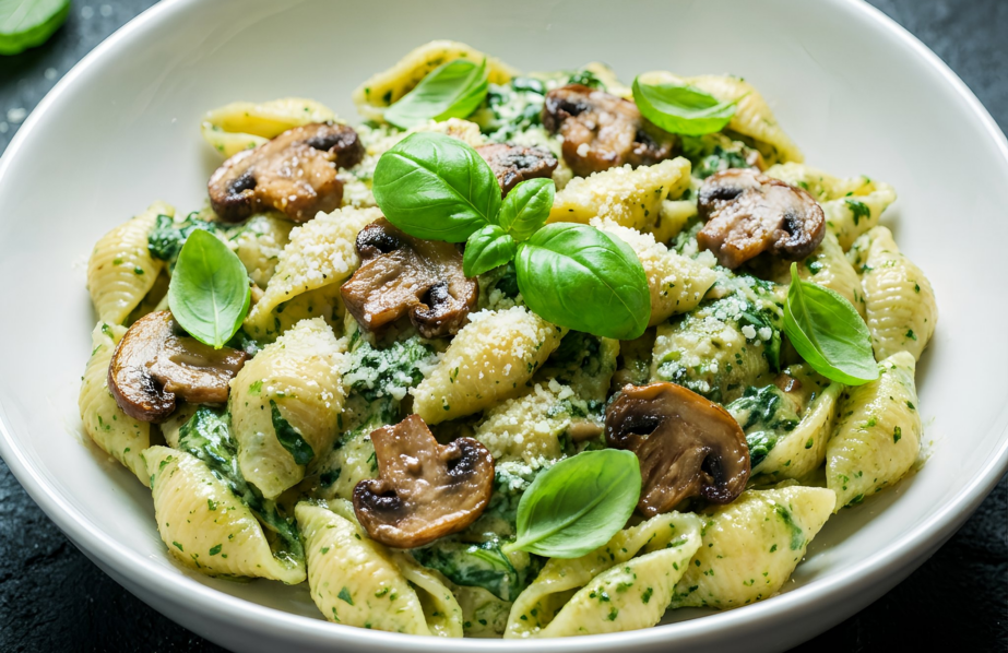 Gnocchi з кремом із печеного перцю, грибами та хрустким шалотом